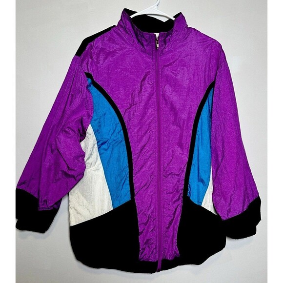 Vintage Windbreaker Jacket Medium Purple Blue Full zip 90s 80s - Picture 1 of 7